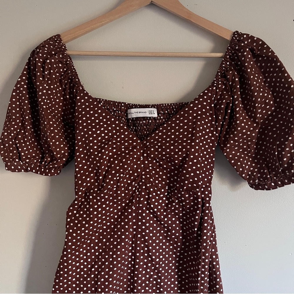 Faithfull the Brand Charlize Brown Polka Dot Midi Dress